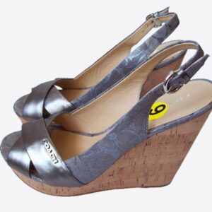 Coach - Jessy Silver Cork Wrapped Platform Wedge Sandals