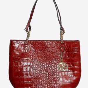 Michael Kors - Red Croco Embossed Leather Jet Set NS Chain Tote