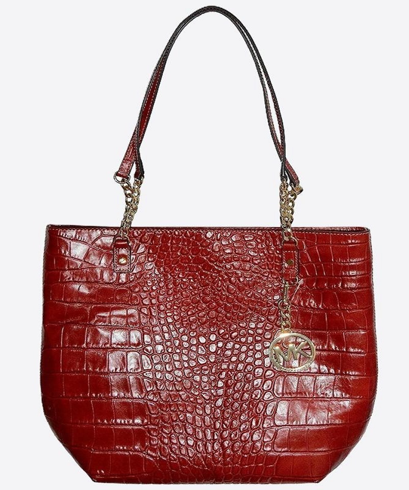 Michael Kors - Red Croco Embossed Leather Jet Set NS Chain Tote - Image 1