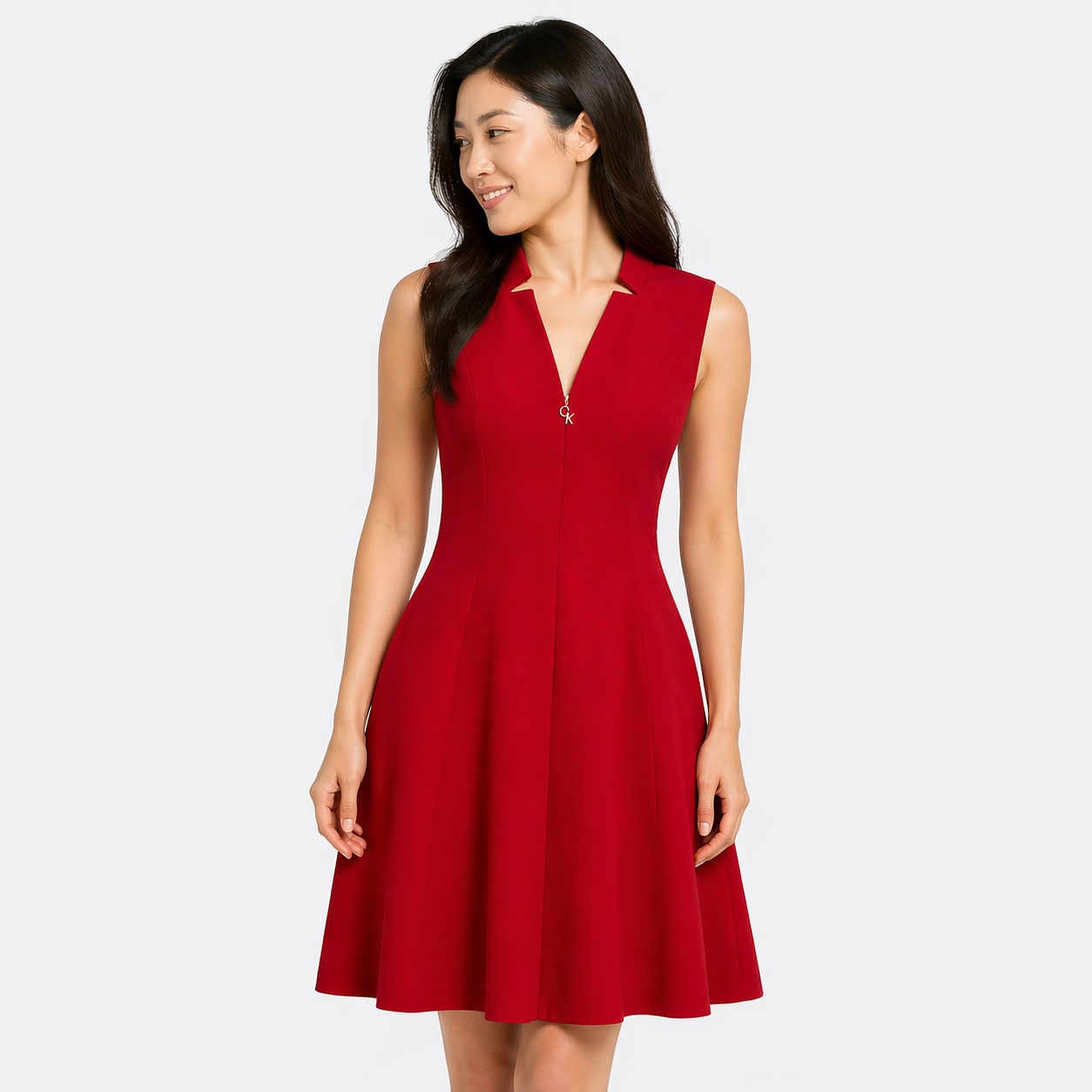 Calvin Klein - Collared V-Neck Front Zipper Dress - Image 7