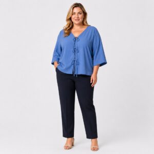 Adrianna Papell - Blue V-Neck Tie Front Woven Top