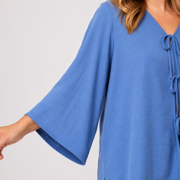 Adrianna Papell - Blue V-Neck Tie Front Woven Top - Image 3