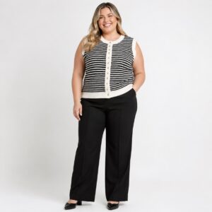 Adrianna Papell - Ivory-Black Sleeveless Sweater Vest