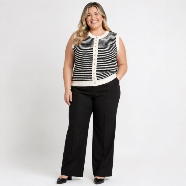 Adrianna Papell - Ivory-Black Sleeveless Sweater Vest - Image 1