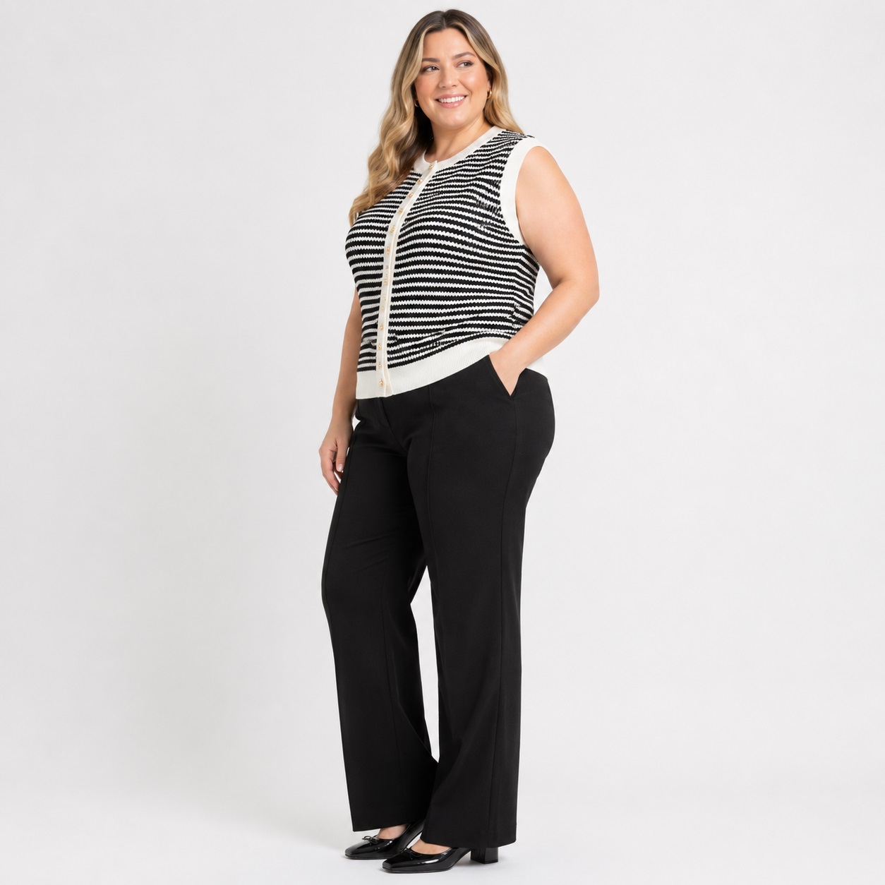 Adrianna Papell - Ivory-Black Sleeveless Sweater Vest - Image 6