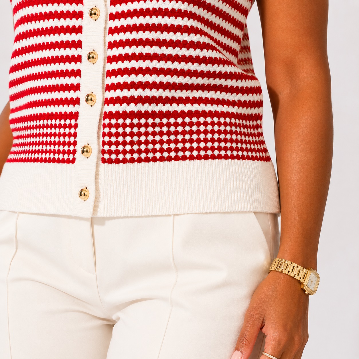 Adrianna Papell - Ivory-Red Sleeveless Sweater Vest - Image 3