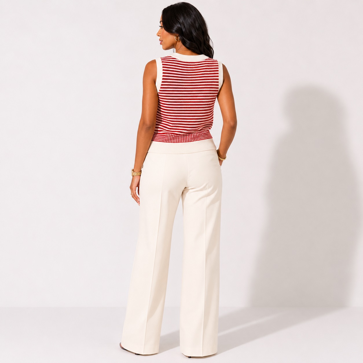 Adrianna Papell - Ivory-Red Sleeveless Sweater Vest - Image 5