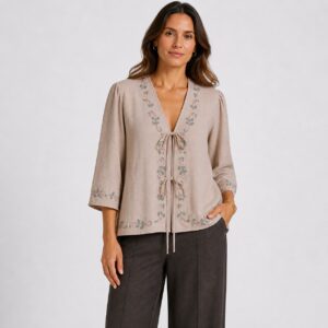 Adrianna Papell – Pebble Front Tie Airflow Blouse