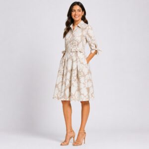 Calvin Klein - Beige-White 3/4 Sleeve Floral Dress