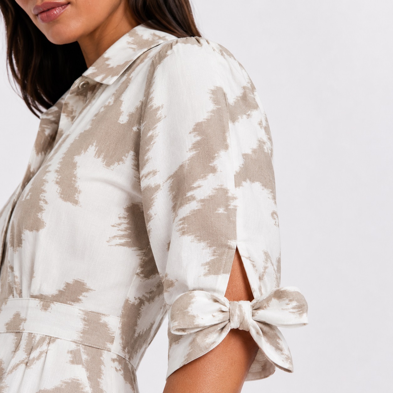 Calvin Klein - Beige-White 3/4 Sleeve Floral Dress - Image 4
