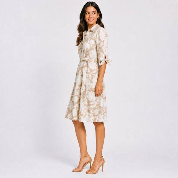 Calvin Klein - Beige-White 3/4 Sleeve Floral Dress - Image 6