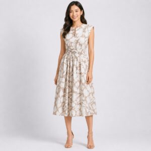Calvin Klein - Beige-White Floral Sleeveless Dress