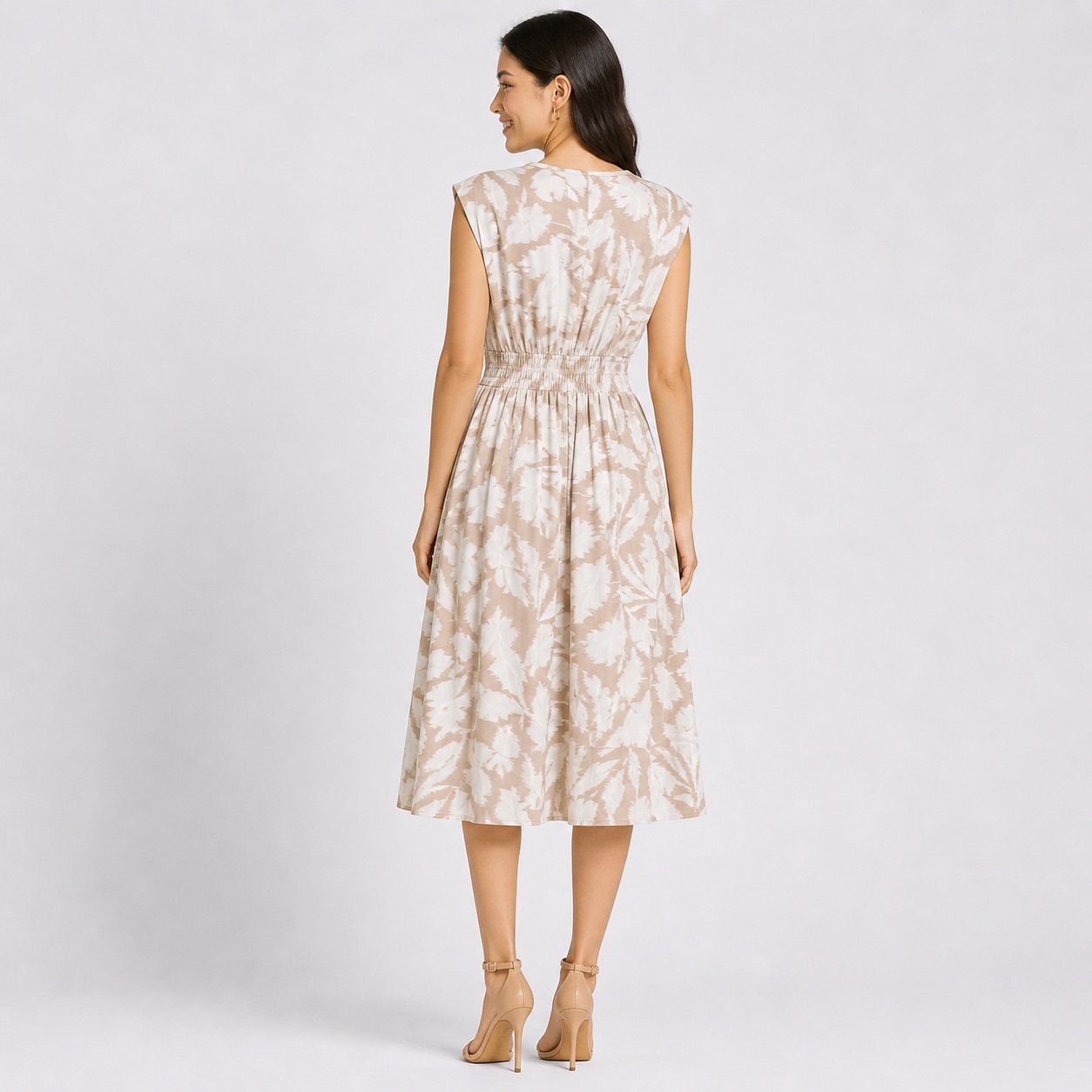 Calvin Klein - Beige-White Floral Sleeveless Dress - Image 2