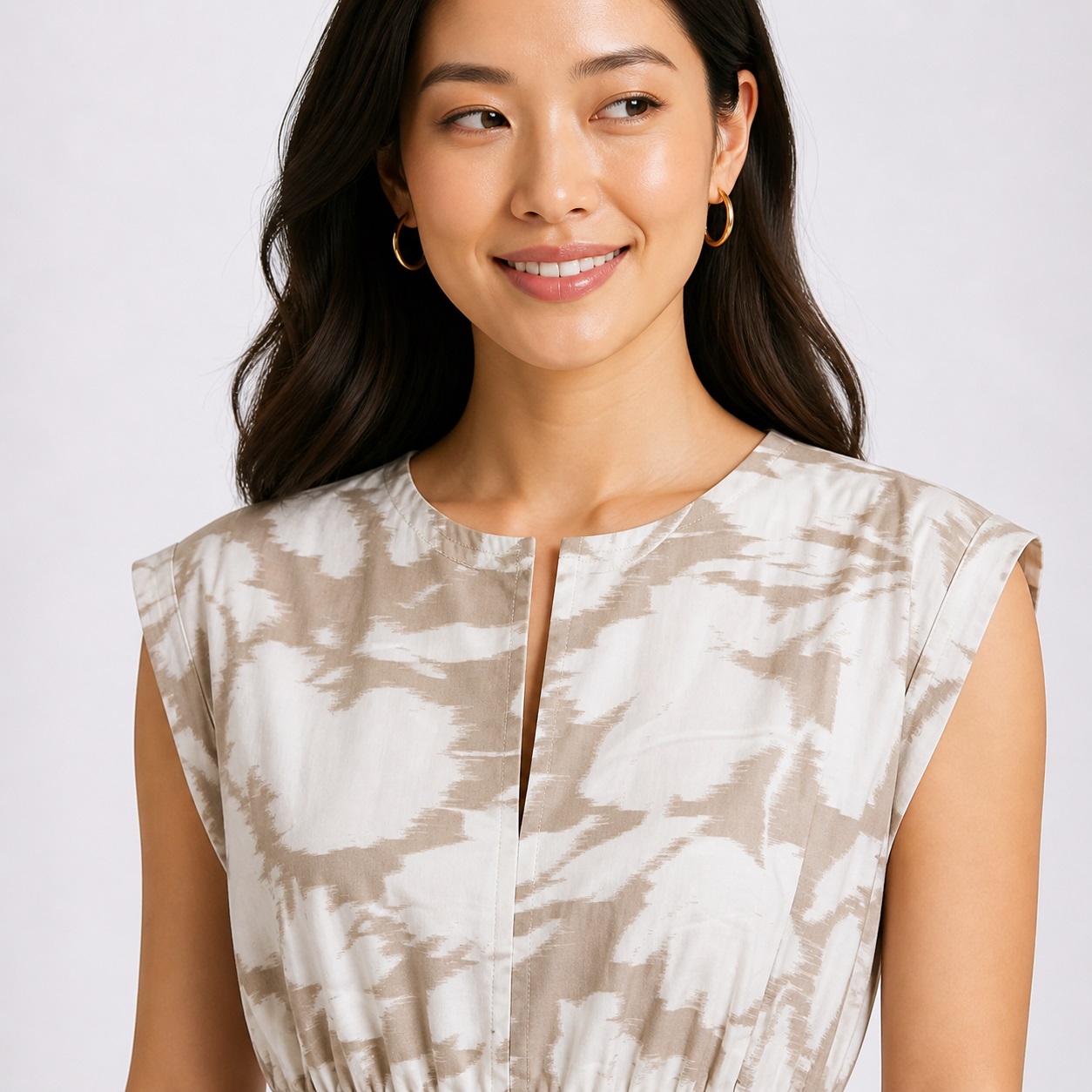 Calvin Klein - Beige-White Floral Sleeveless Dress - Image 3