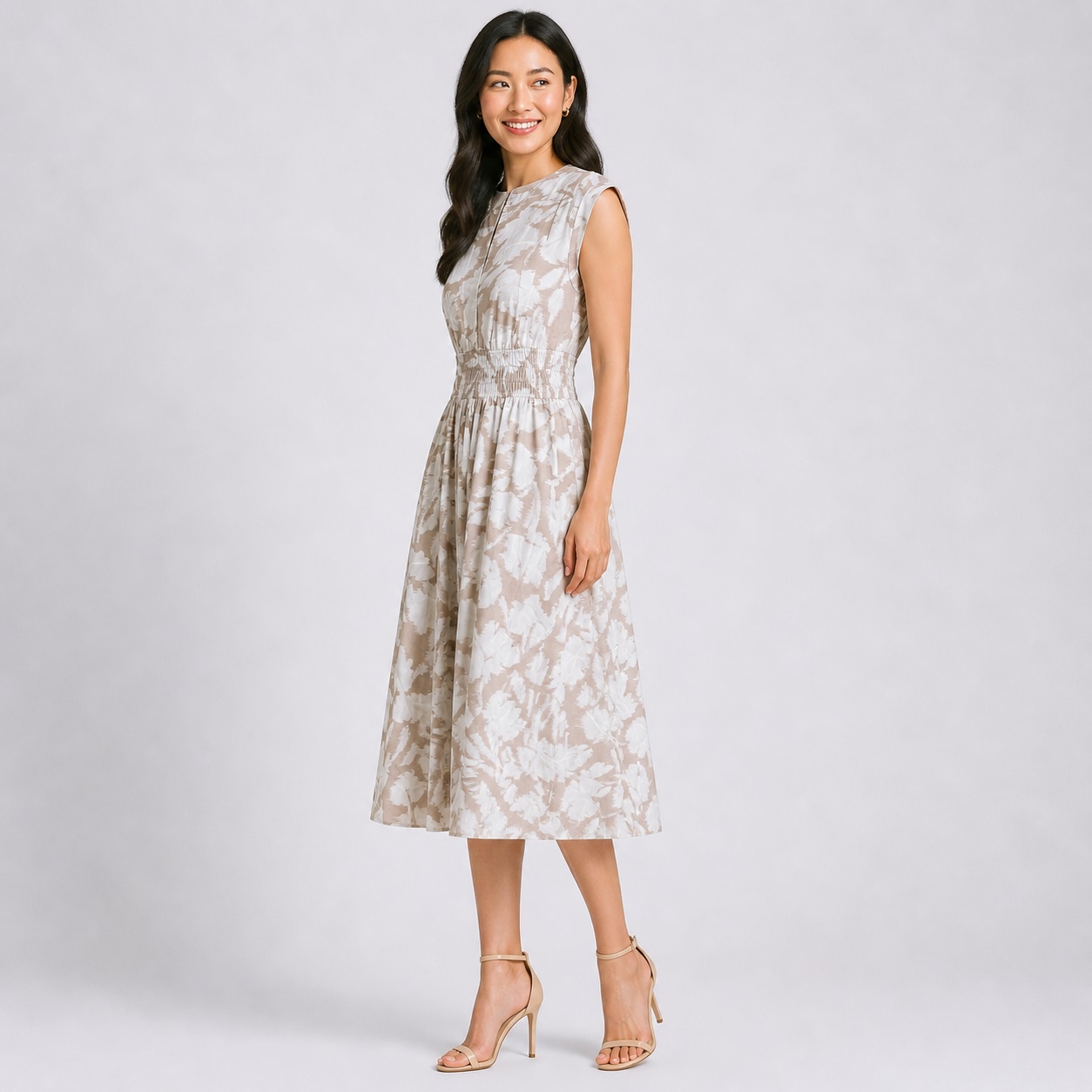 Calvin Klein - Beige-White Floral Sleeveless Dress - Image 6