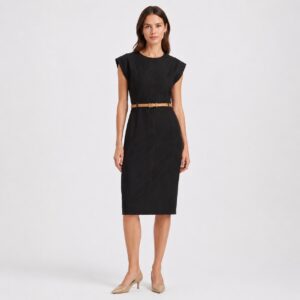 Calvin Klein - Black Belted Cap Sleeve Dress