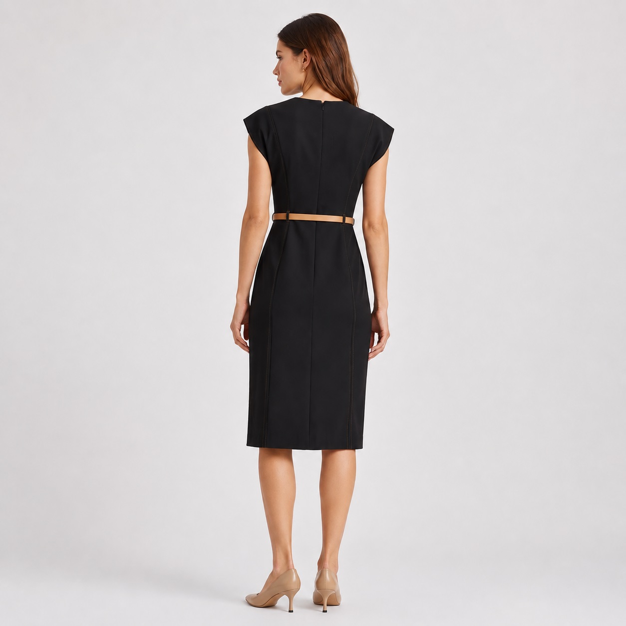 Calvin Klein - Black Belted Cap Sleeve Dress - Image 2