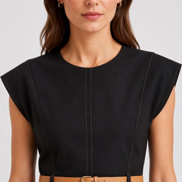 Calvin Klein - Black Belted Cap Sleeve Dress - Image 3