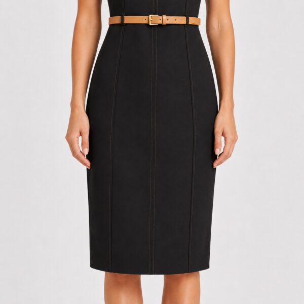 Calvin Klein - Black Belted Cap Sleeve Dress - Image 5