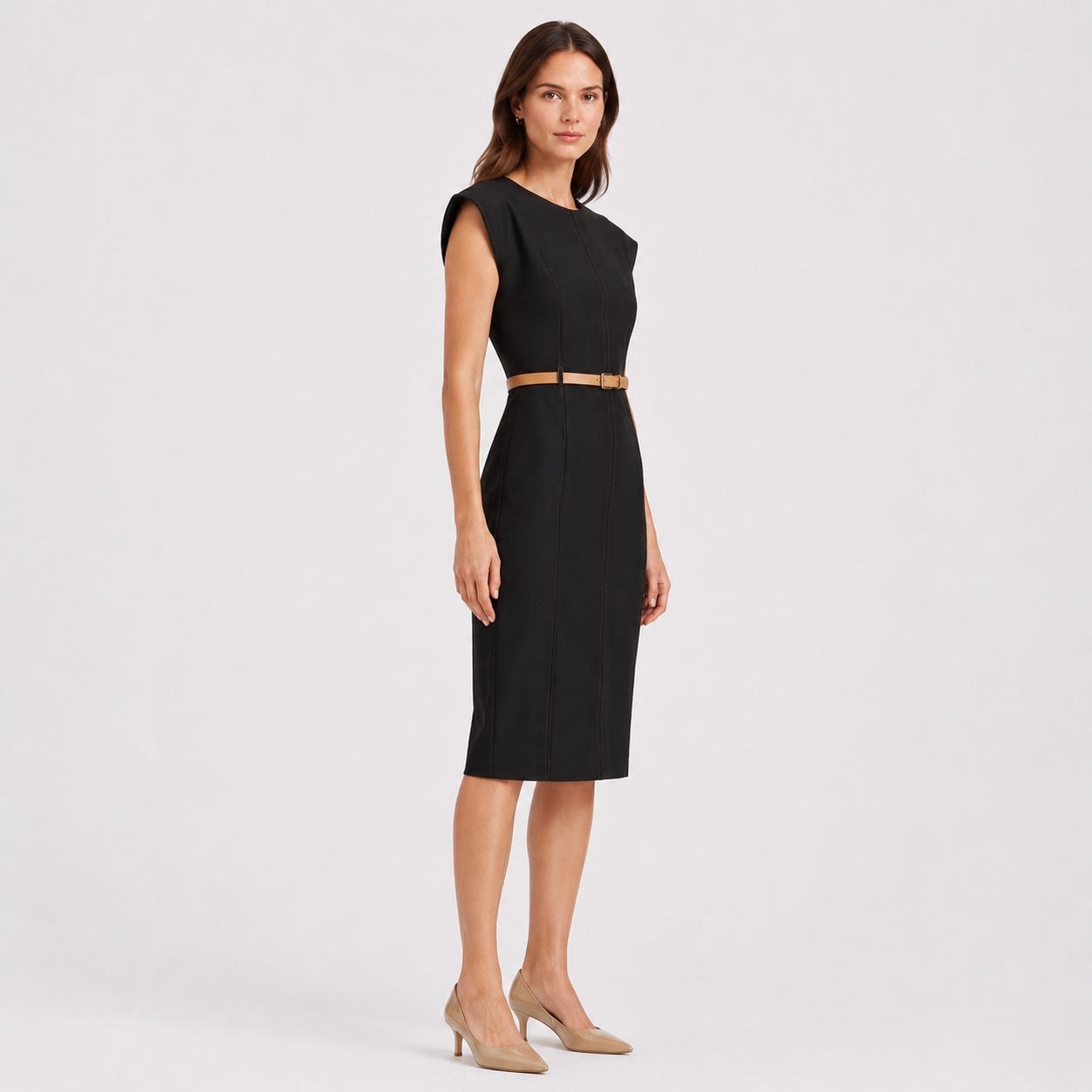 Calvin Klein - Black Belted Cap Sleeve Dress - Image 6