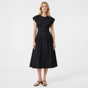 Calvin Klein - Black Button-Down Cap Sleeves Dress