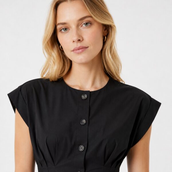 Calvin Klein - Black Button-Down Cap Sleeves Dress - Image 3