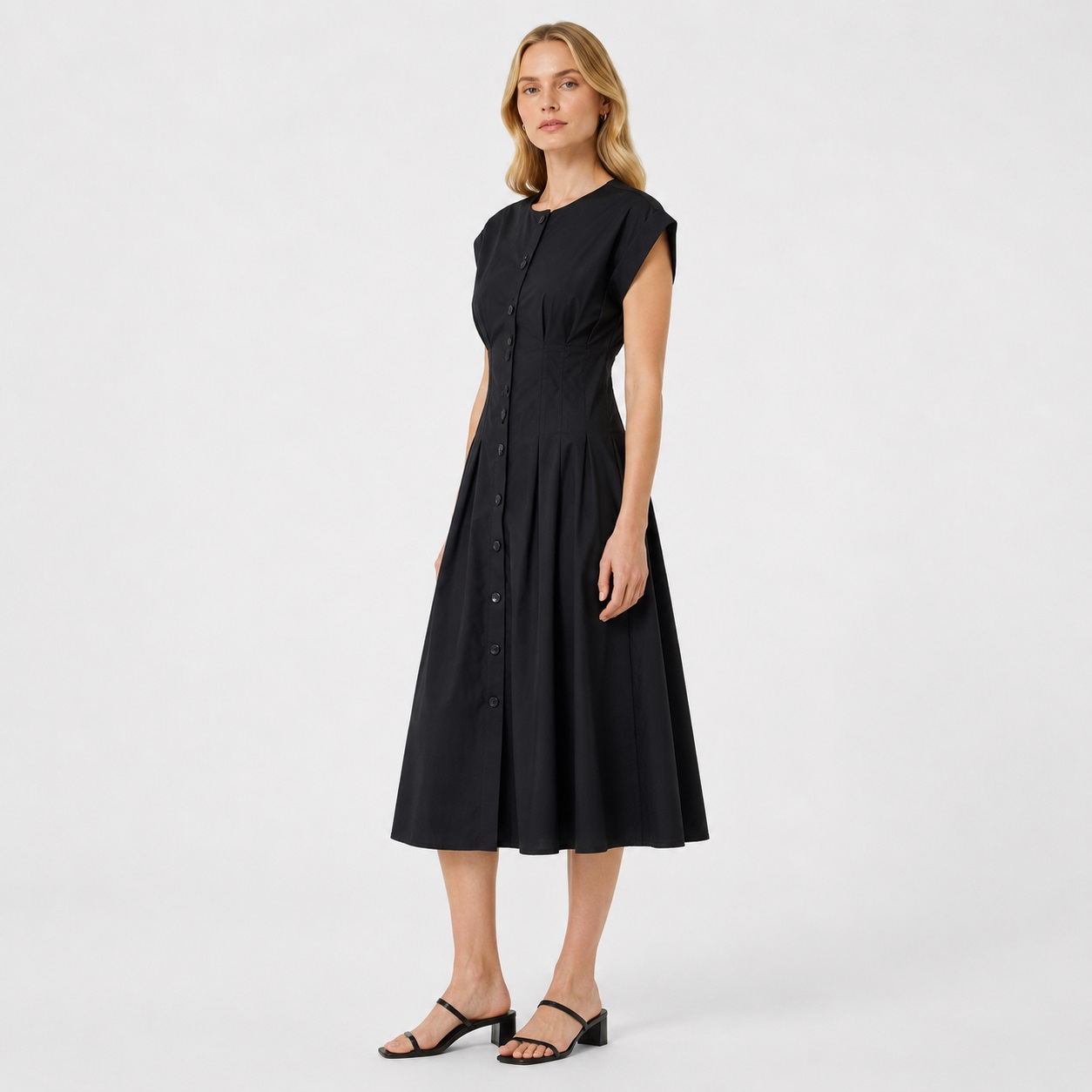 Calvin Klein - Black Button-Down Cap Sleeves Dress - Image 6