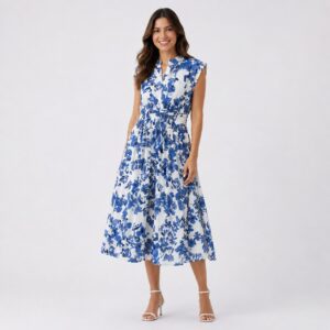 Calvin Klein - Blue-White Sleeveless Floral Dress