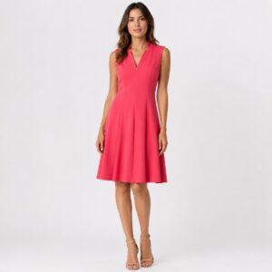 Calvin Klein - Coral V-Neck Hidden Front Zipper Dress