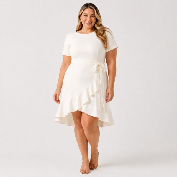 Calvin Klein - Cream White Ruffled Belted Dress - Image 1