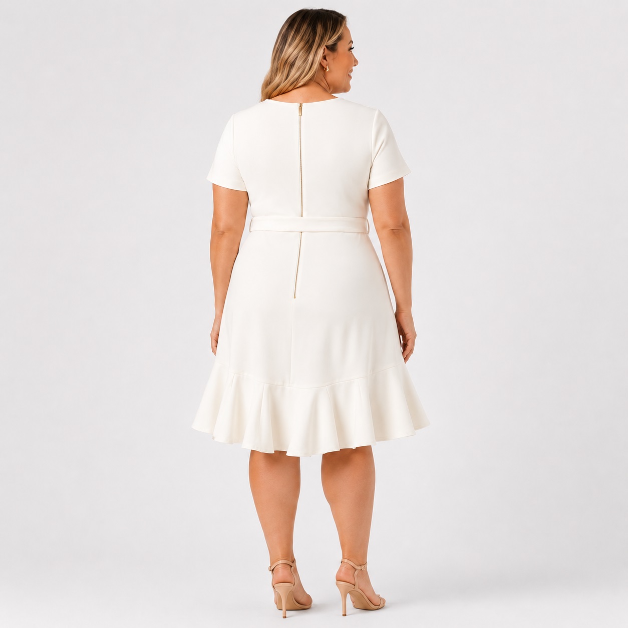 Calvin Klein - Cream White Ruffled Belted Dress - Image 2