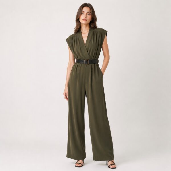 Calvin Klein - Deep V-Neck Belted Jumpsuit - Image 1