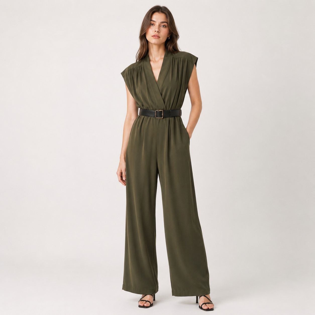 Calvin Klein - Deep V-Neck Belted Jumpsuit - Image 1