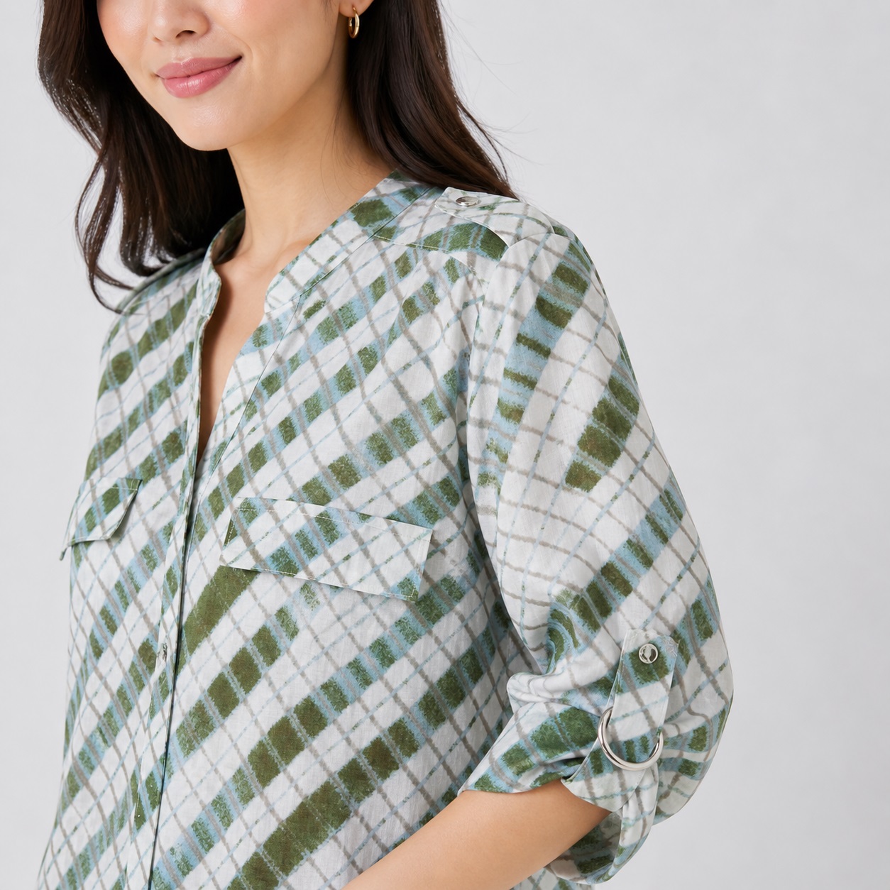 Calvin Klein - Plaid Multicolor 3/4 Sleeves Blouse - Image 5