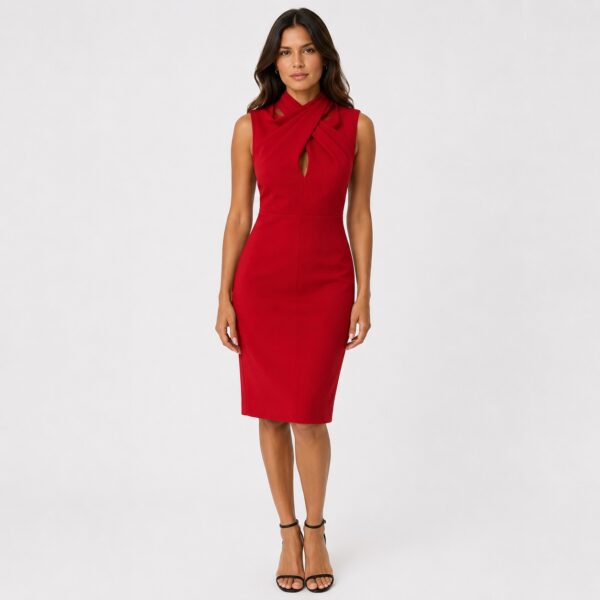 Calvin Klein - Red Criss-Cross Neckline Sleeveless Dress - Image 1