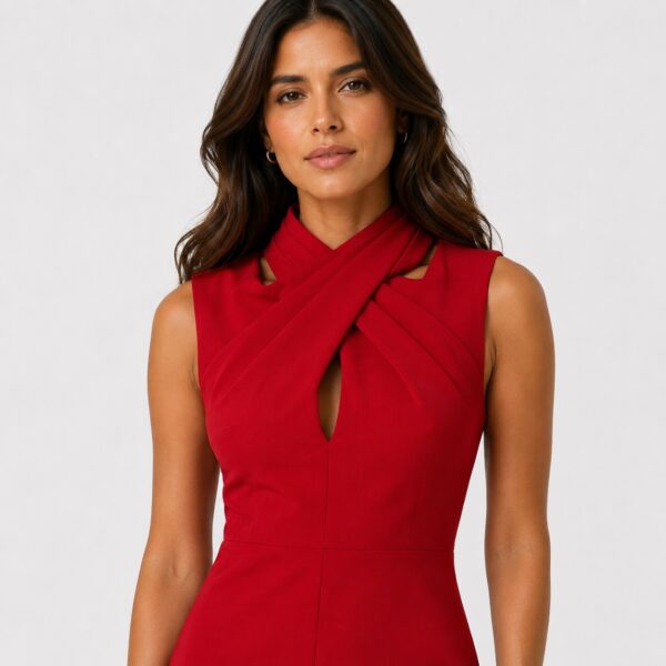 Calvin Klein - Red Criss-Cross Neckline Sleeveless Dress - Image 3