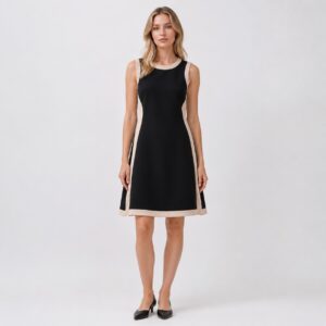 DKNY - Black-Beige Sleeveless Boat Neck Dress