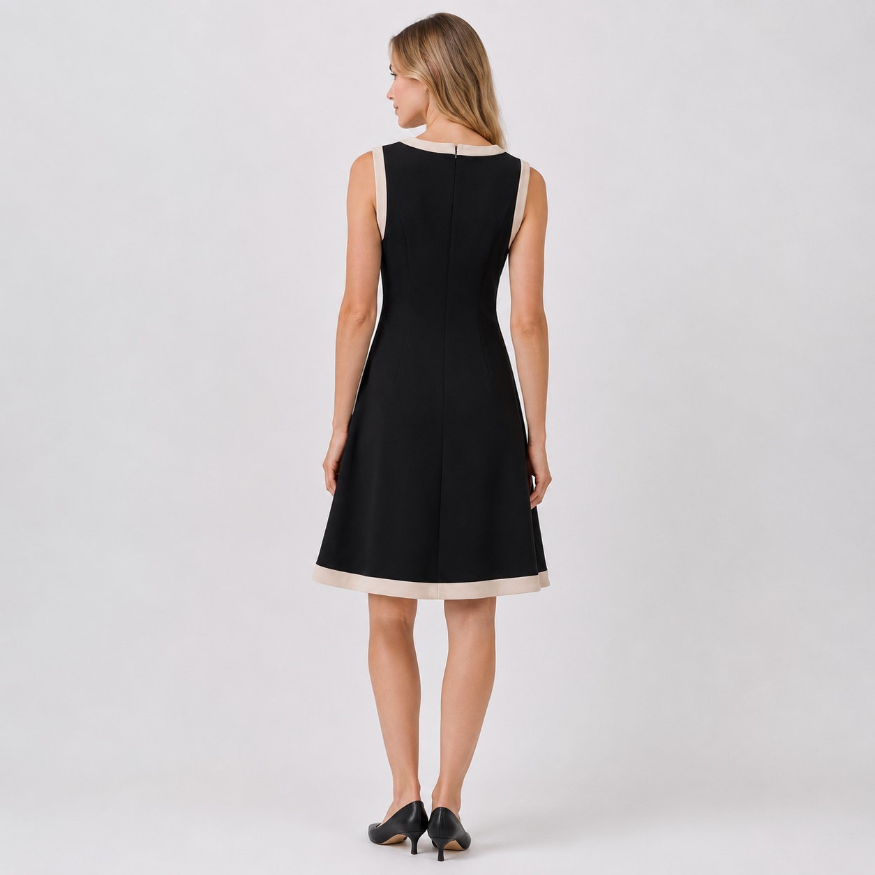 DKNY - Black-Beige Sleeveless Boat Neck Dress - Image 2