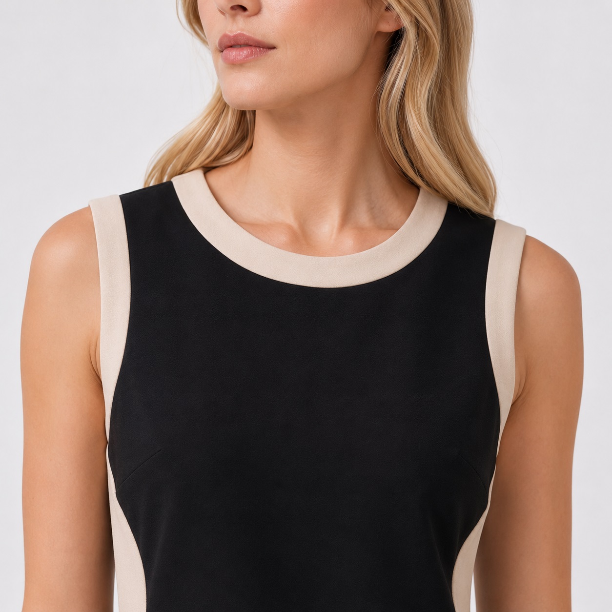 DKNY - Black-Beige Sleeveless Boat Neck Dress - Image 3