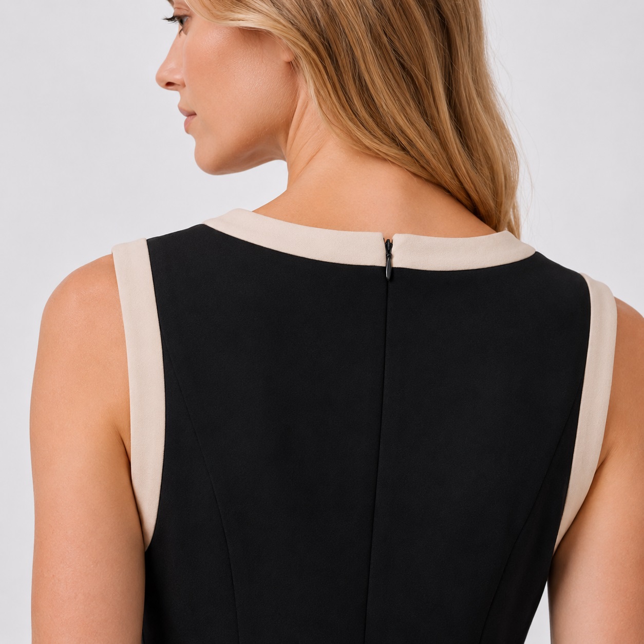 DKNY - Black-Beige Sleeveless Boat Neck Dress - Image 5