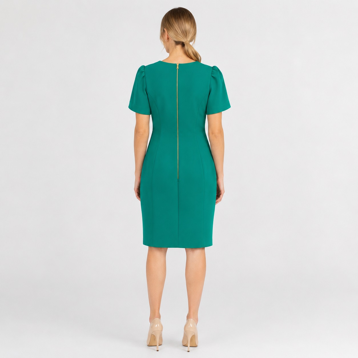DKNY - Green Short Sleeve Back Zipper Dress - Image 2