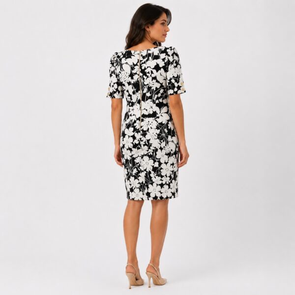 DKNY - Ivory-Black Floral Boat Neck Dress - Image 2