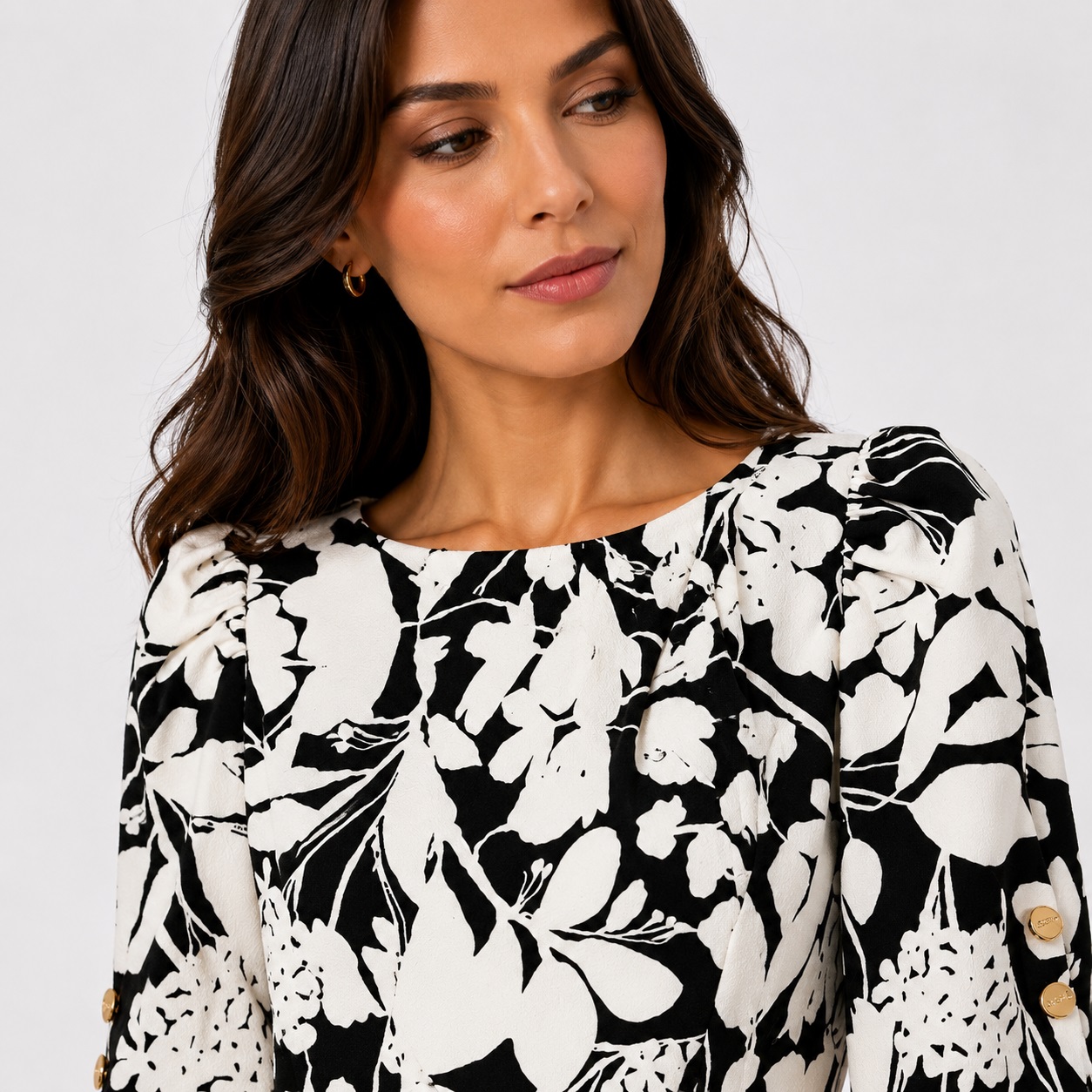 DKNY - Ivory-Black Floral Boat Neck Dress - Image 3