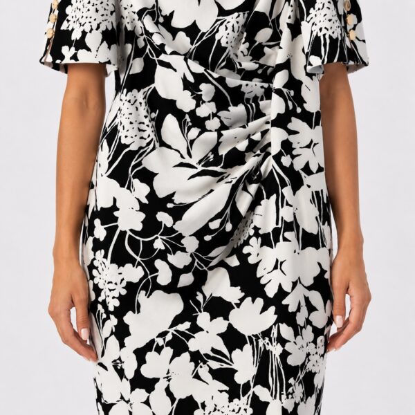 DKNY - Ivory-Black Floral Boat Neck Dress - Image 5