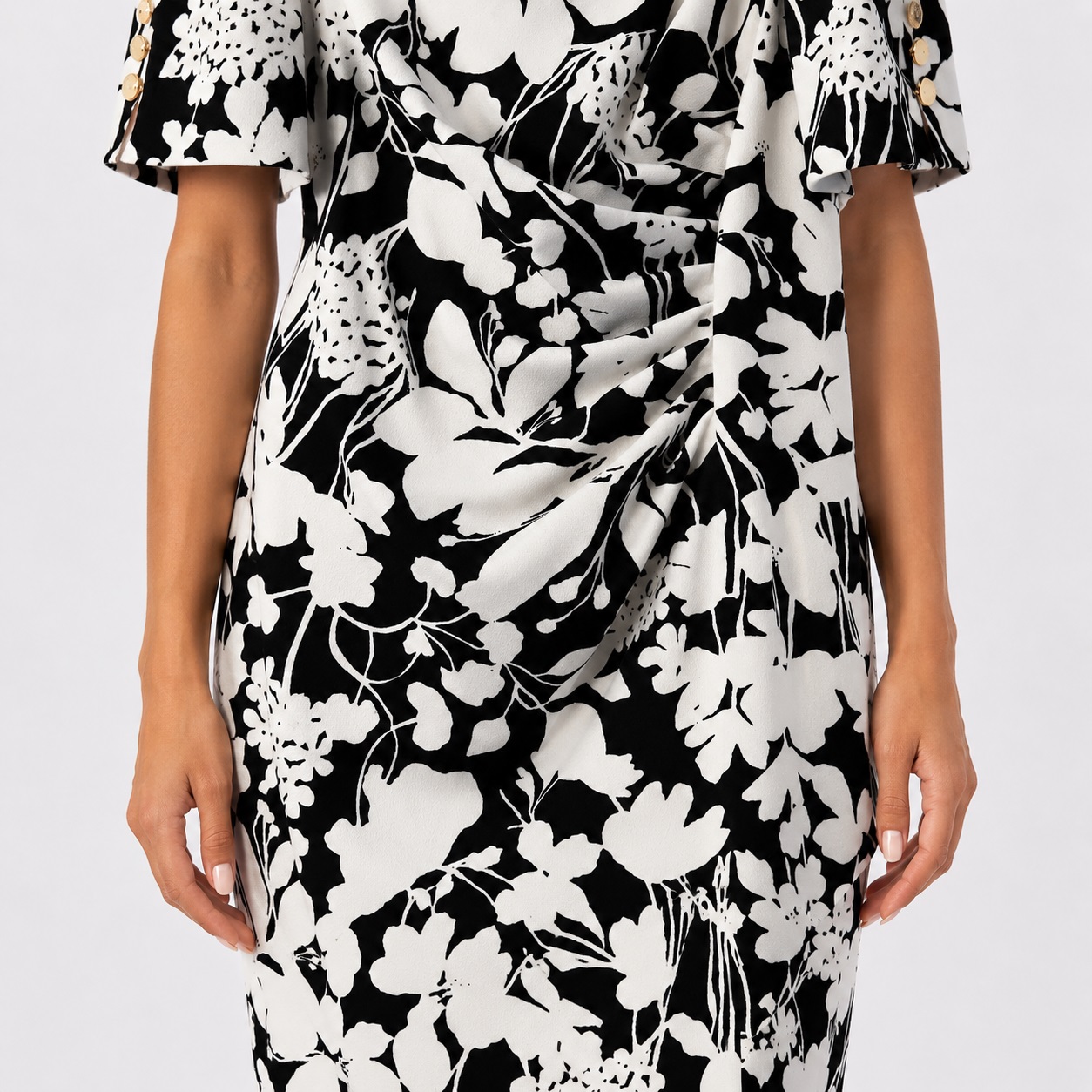 DKNY - Ivory-Black Floral Boat Neck Dress - Image 5