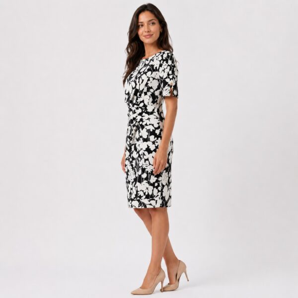 DKNY - Ivory-Black Floral Boat Neck Dress - Image 6