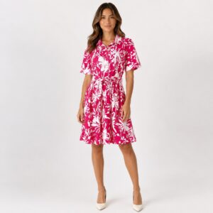 DKNY - Pink-White 3/4 Sleeve Floral Dress
