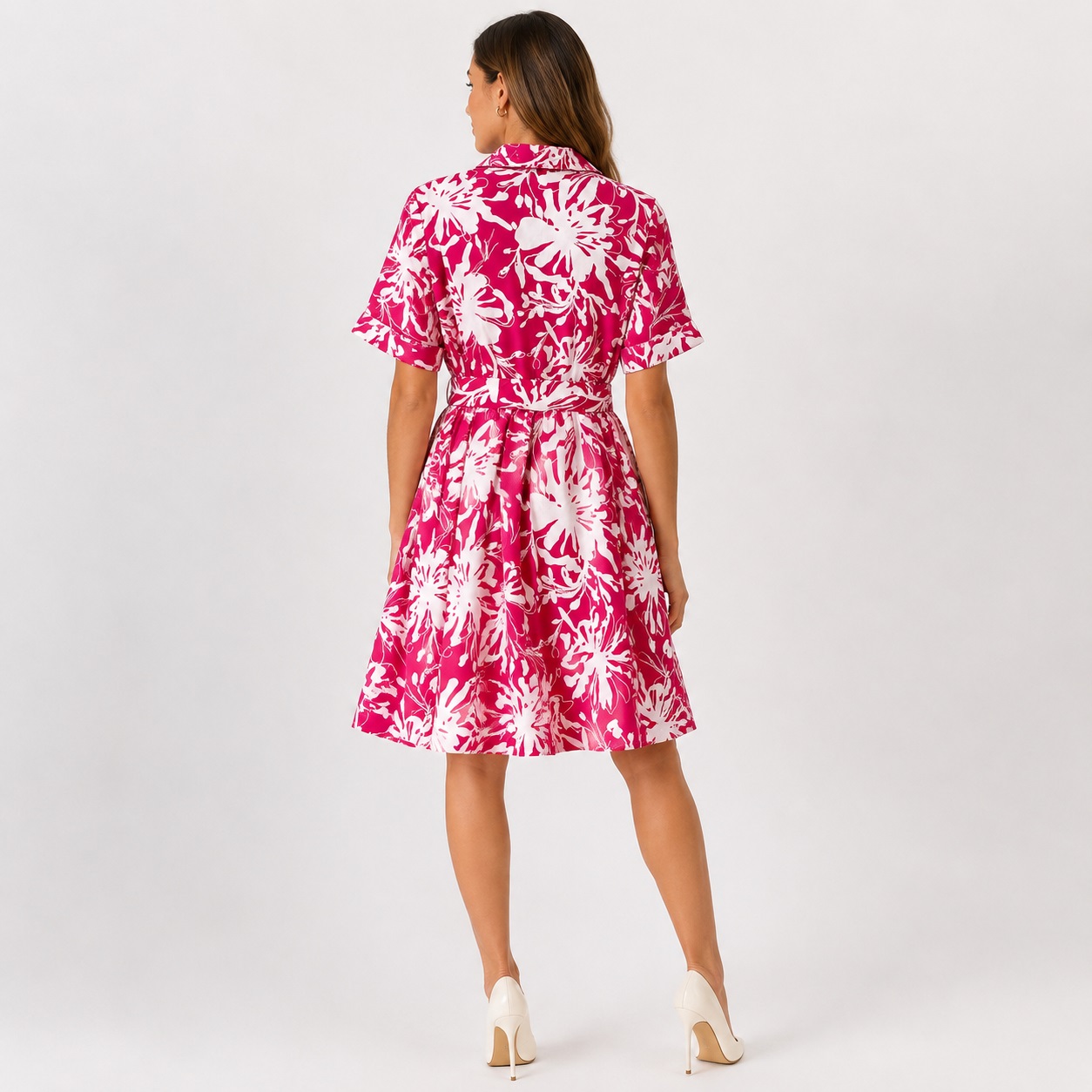 DKNY - Pink-White 3/4 Sleeve Floral Dress - Image 2