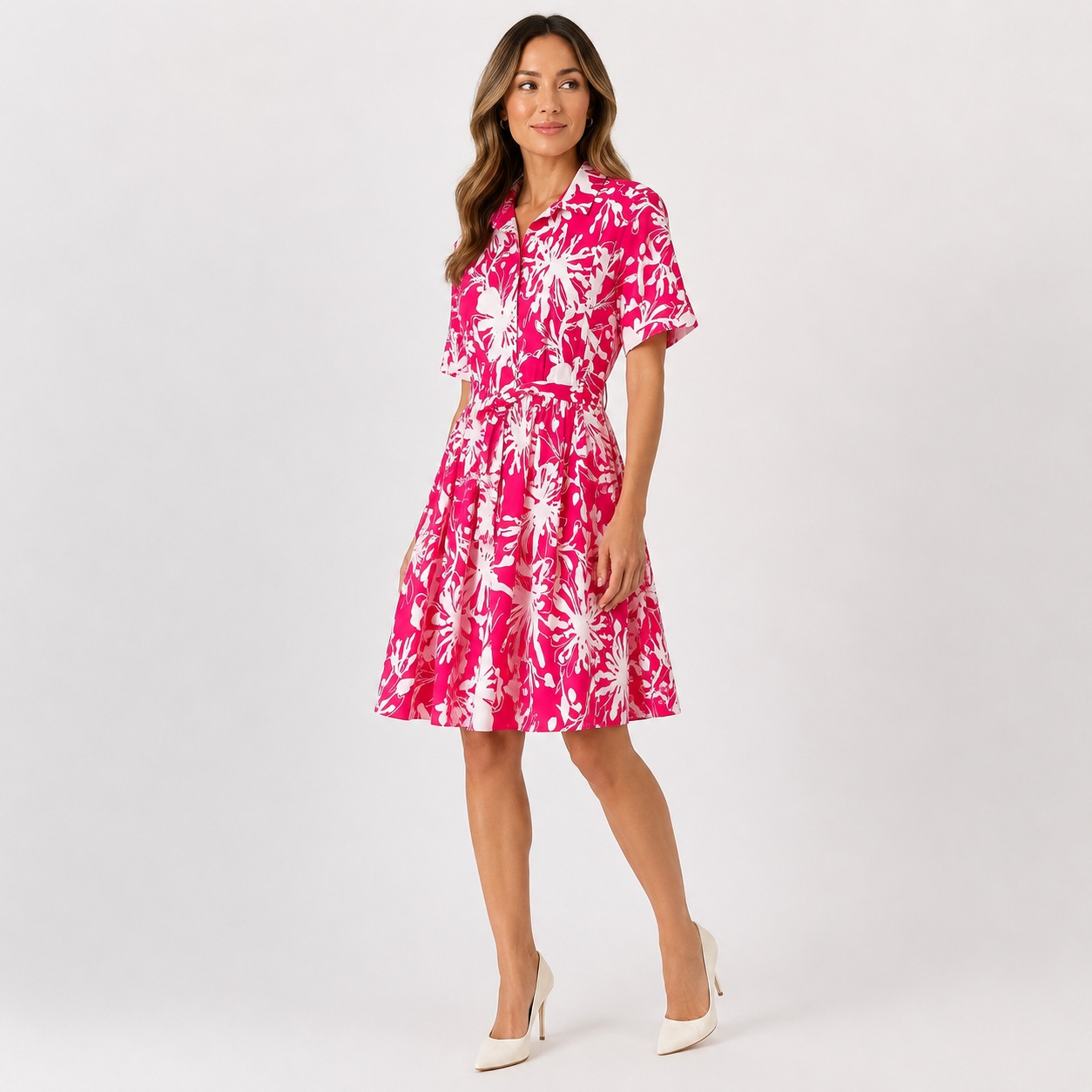 DKNY - Pink-White 3/4 Sleeve Floral Dress - Image 6