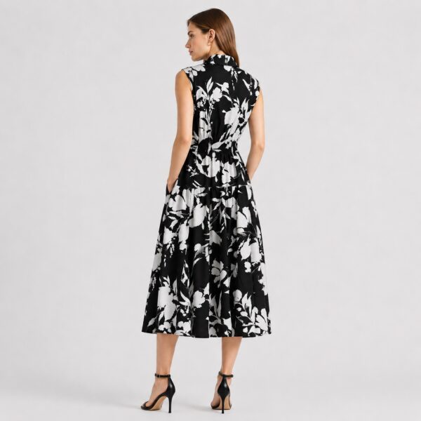 DNKY - Black-Ivory Floral Sleeveless Shirt Dress - Image 2
